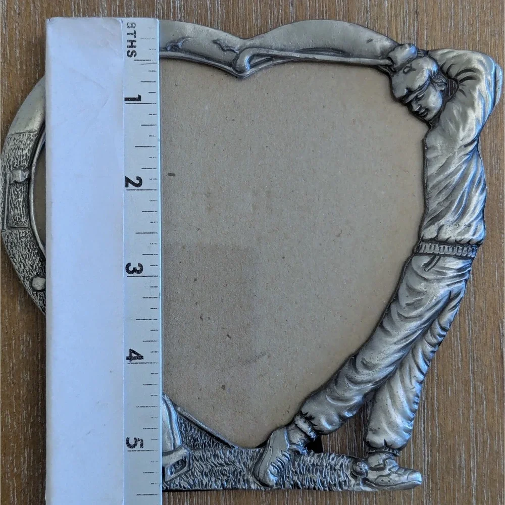 Pewter Picture Frame Golf Theme Silver Tabletop Decor Holds 4.5 x 4.5 in Picture
